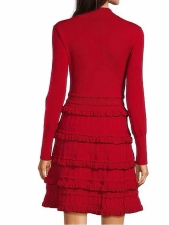 MUSE BY MARCHESA Calla Knitted Lycra Mock Neck Layered Tiered Ruffle Dress XS - Picture 2 of 10